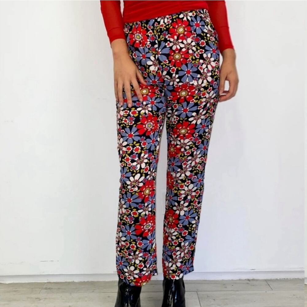 Wray Sol Floral Pant Primary Daisy Y2K Straight Leg Crop Trouser XS Boho Preppy